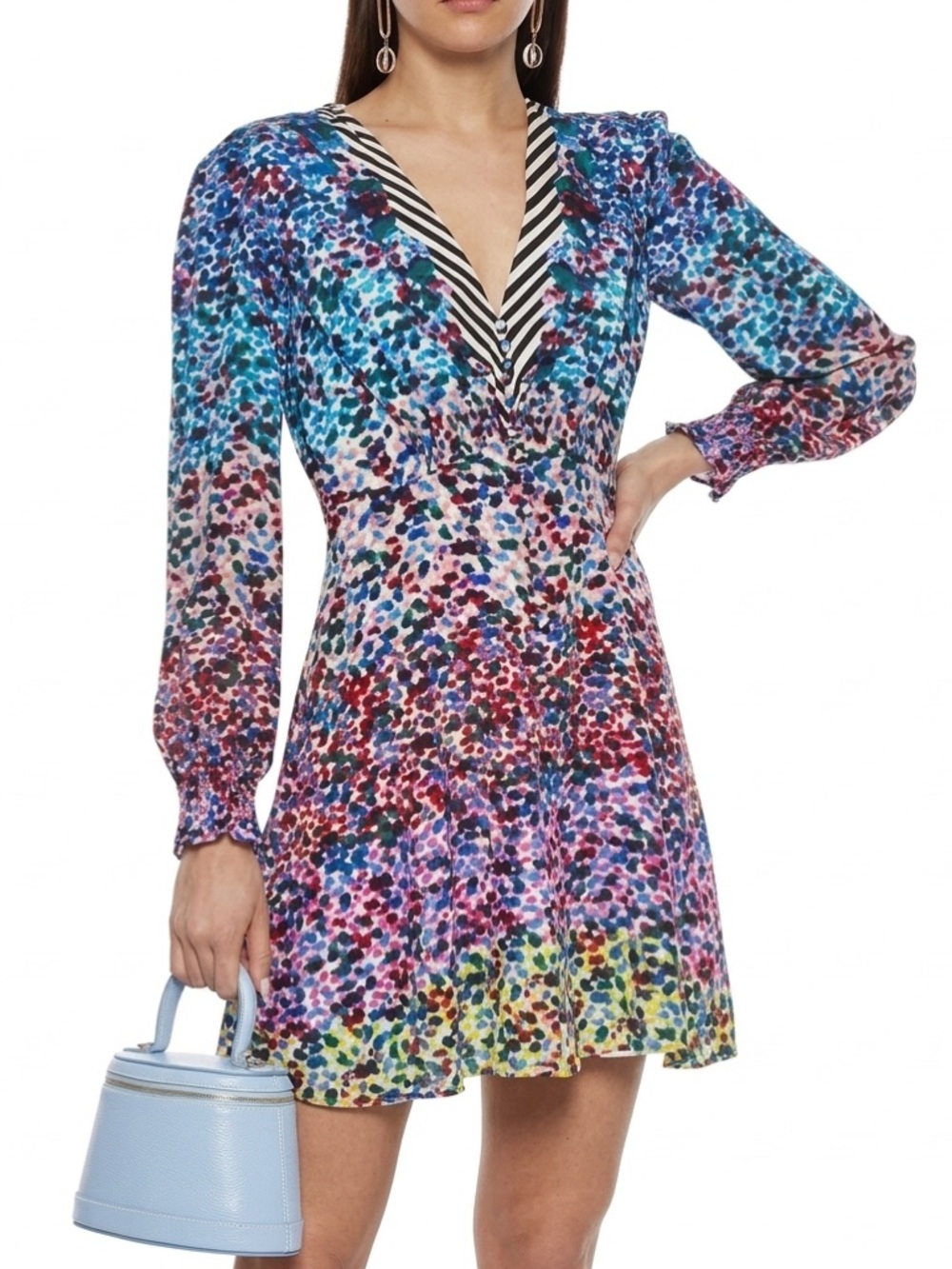 SALONI Eve Silk Mini Dress in Rainbow Gardenia Sz 8